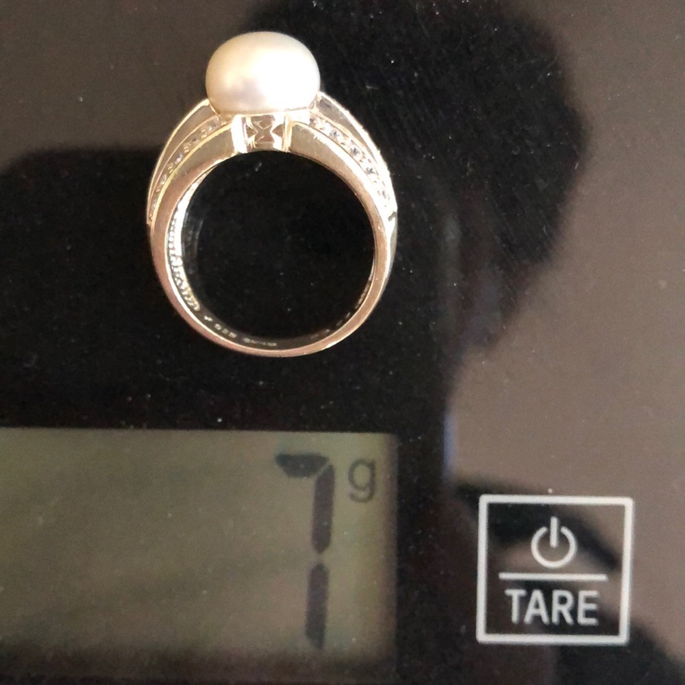 CZ/potato pearl ring. Sterling